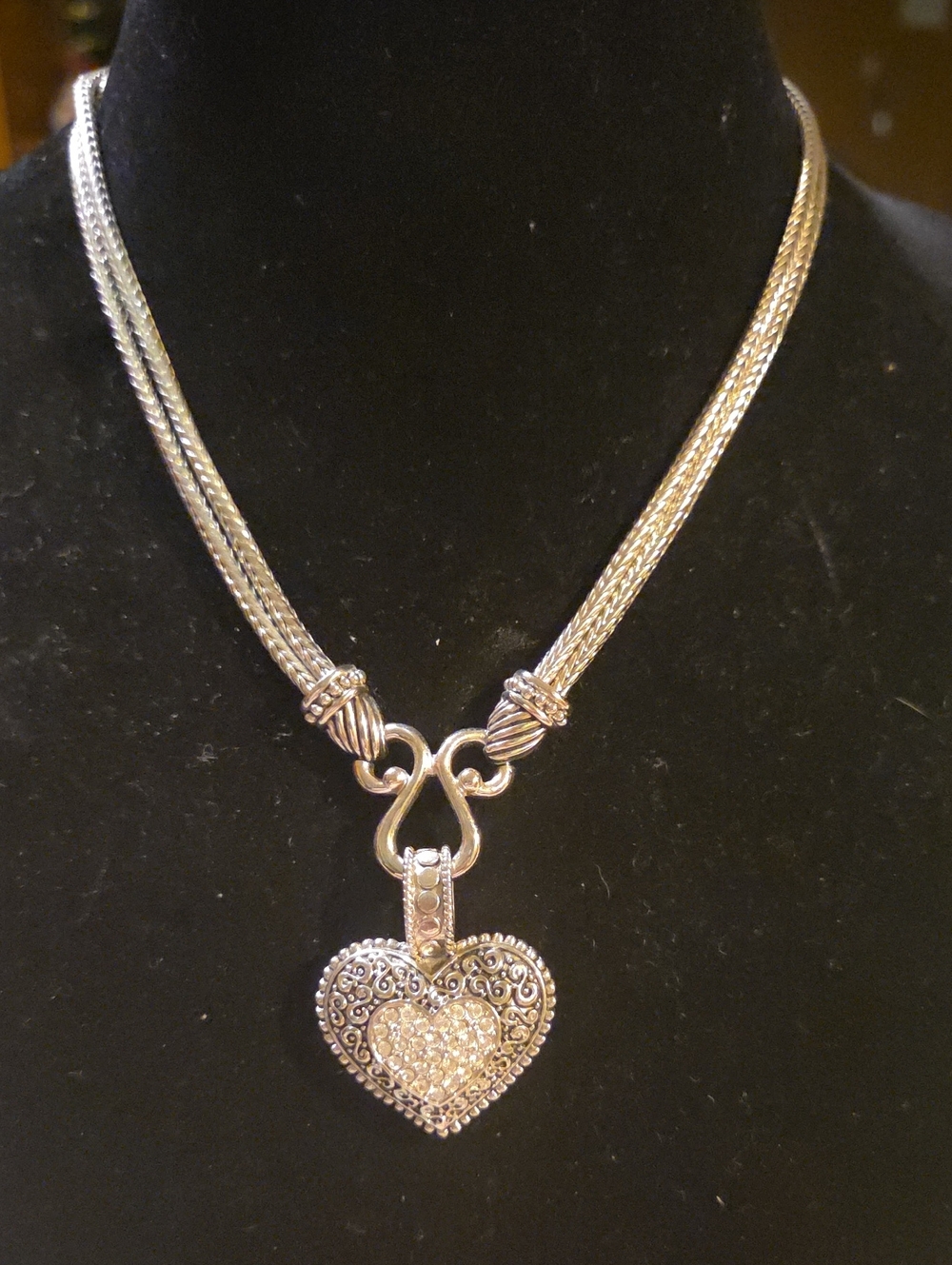 Lia Sophia "Love Dust" Cut Crystal Silver Tone Heart Pendant Necklace